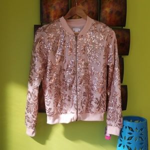Rose Gold Sequined Bomber Jacket